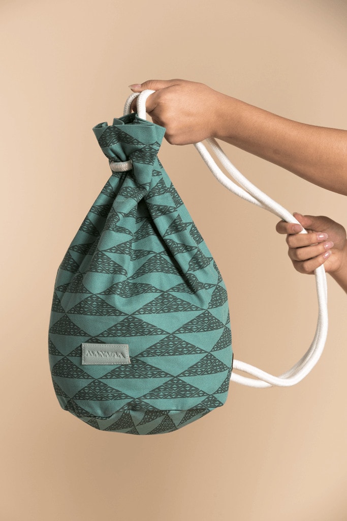 Manaola Drawstring Bag in Teal and Green