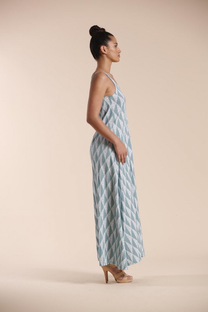 Female model wearing a Maxi Dress in Light Blue - Side View