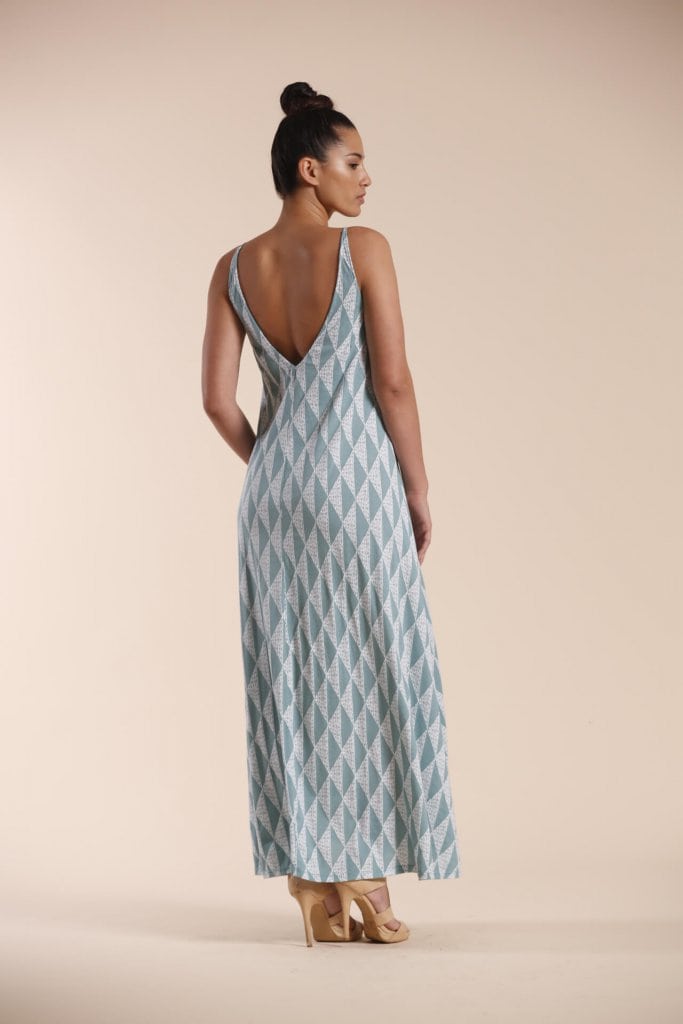 Female model wearing a Maxi Dress in Light Blue - Back View