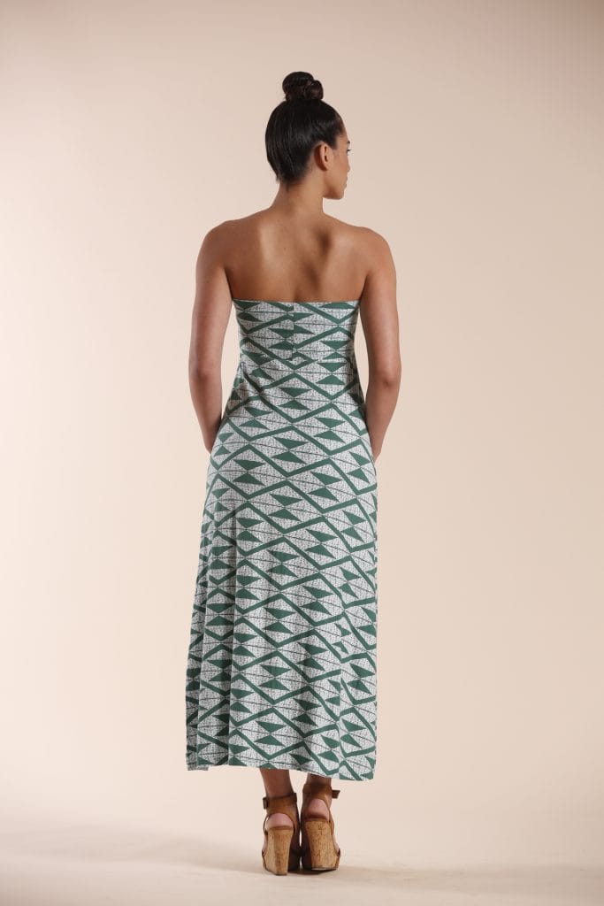 Model wearing Green Triangle Maxi Dress - Back View