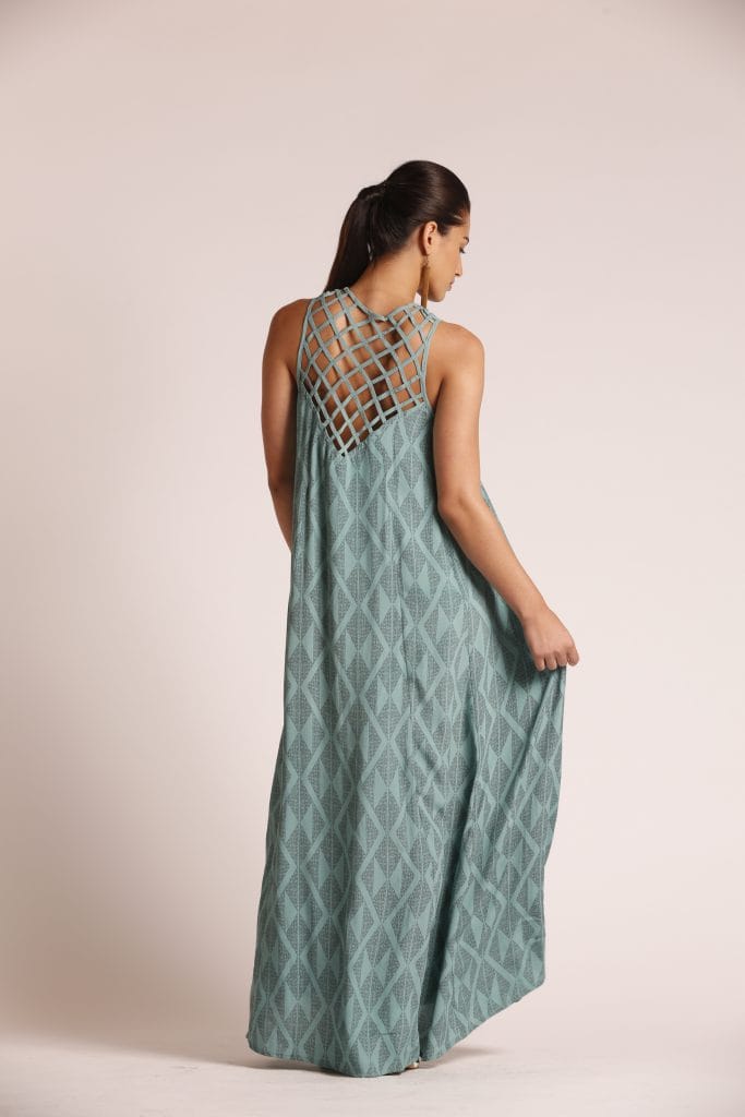 Model wearing Sage Green Dress - Back View