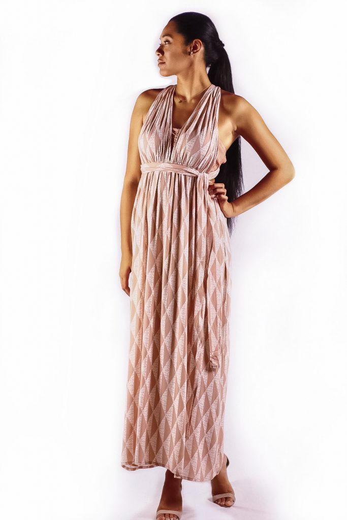 Model wearing Cloud Creme Maxi Dress - Front View