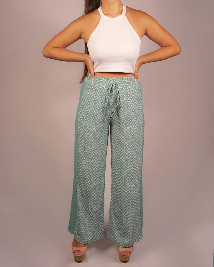 Female model wearing Wide Pants in Teal