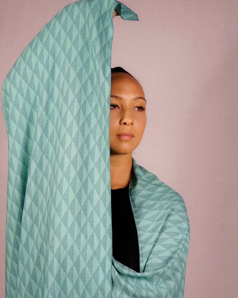 Female model wearing Blue Shawl