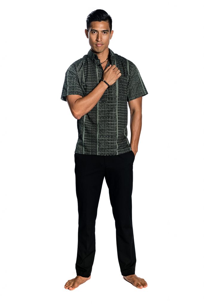 Male model wearing Aloha SS Shirt in Grey - Front View