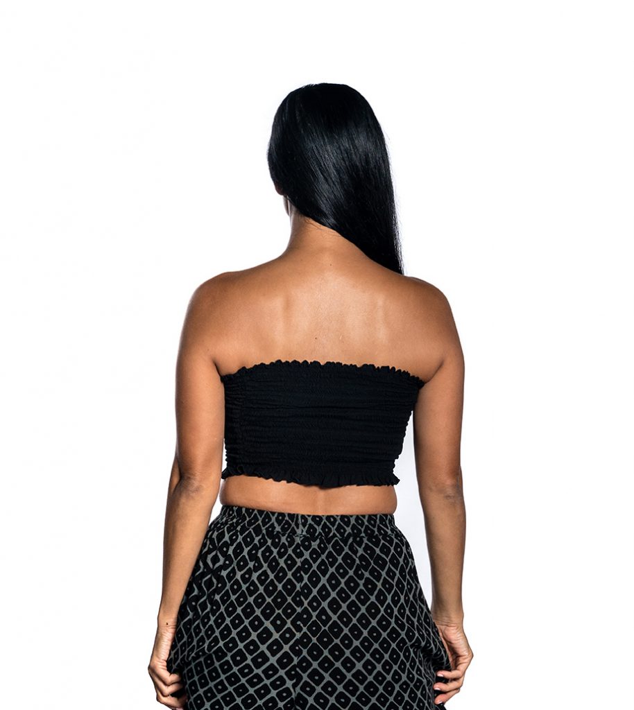 Female model wearing Bandeau in Black - Back View