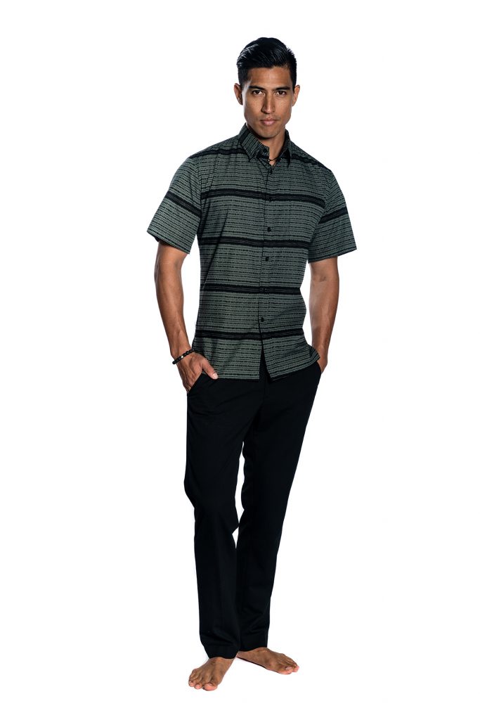 Male Model wearing Aloha SS Shirt in Black - Front View