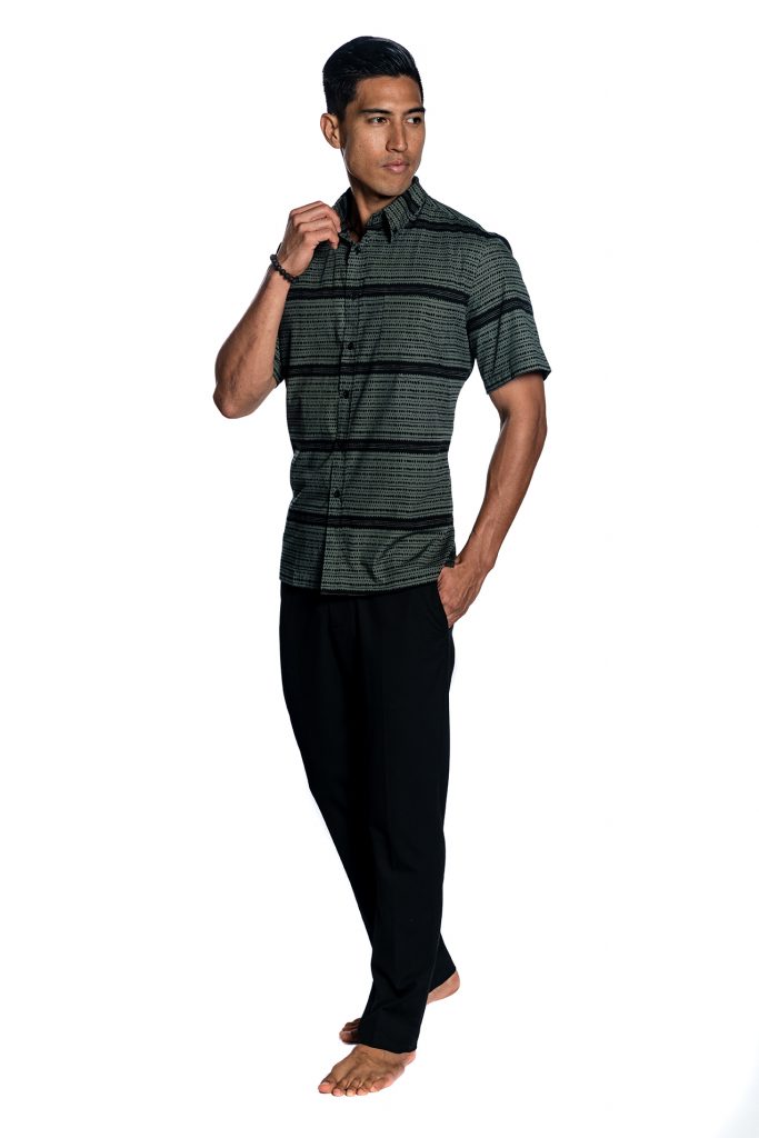 Male Model wearing Aloha SS Shirt in Black - Side View