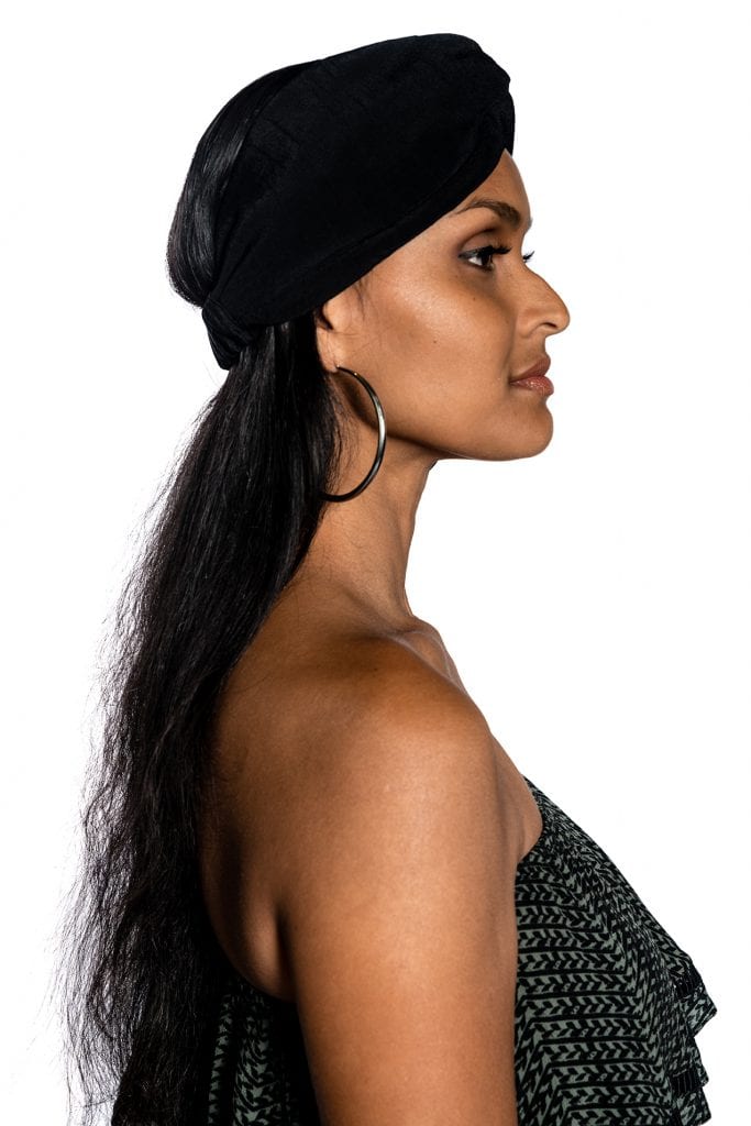 Female model wearing Black Headband - Side View