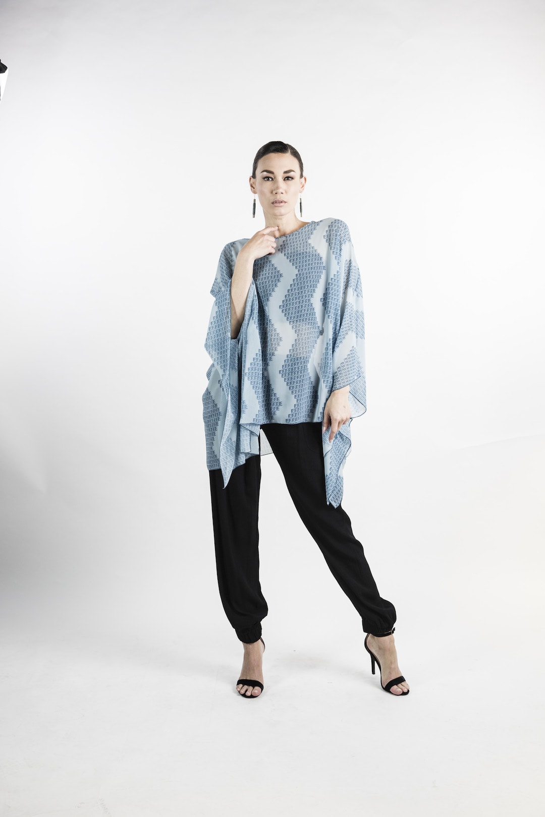 Female model wearing Kaftan in Icy Blue - Front View