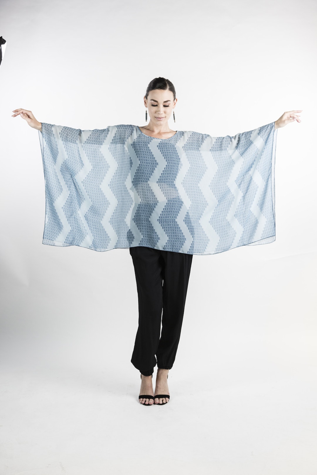 Female model wearing Kaftan in Icy Blue - Front View