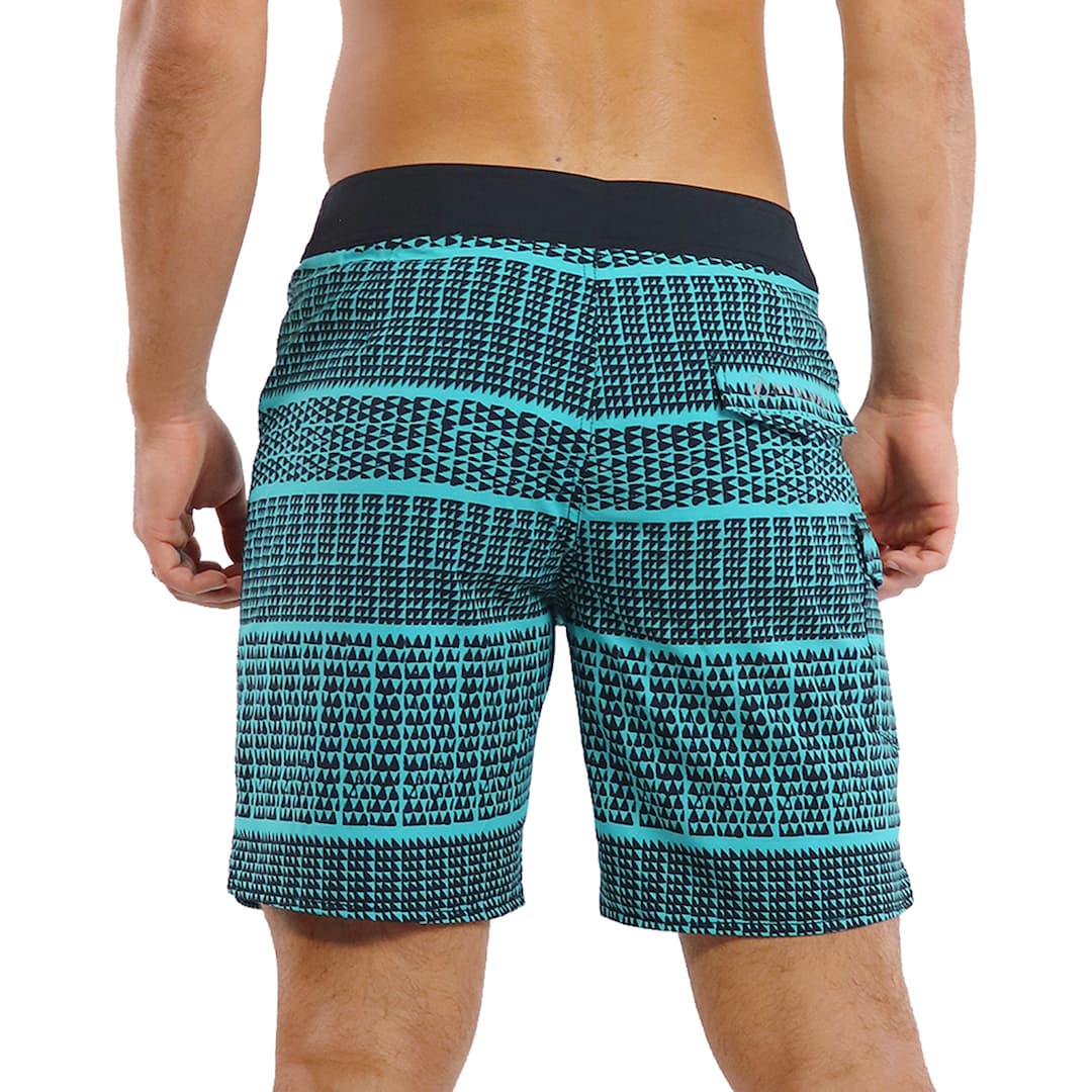 Male model wearing Boardshorts in Akoakoa Pattern and Blue - Back View