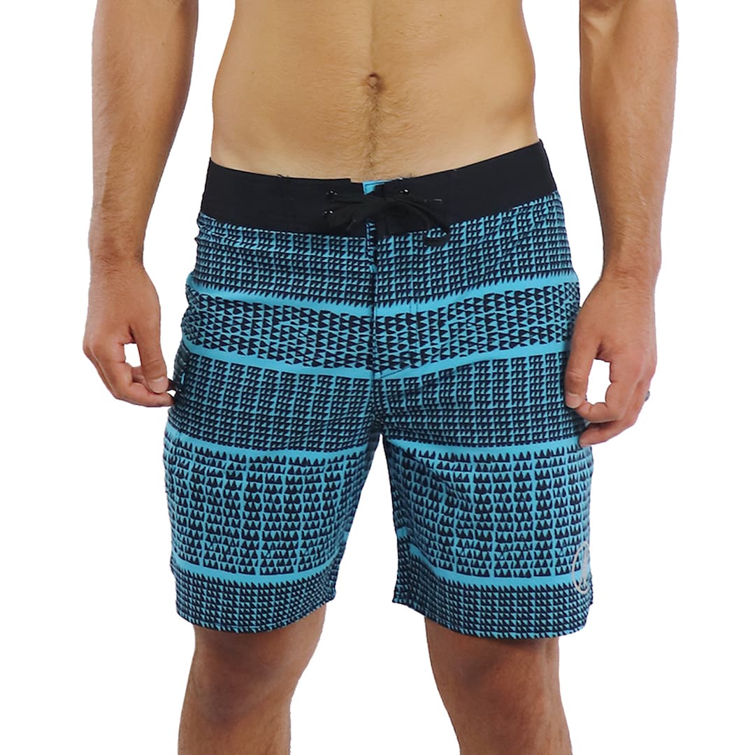 Male model wearing Boardshorts in Akoakoa Pattern and Blue - Front View