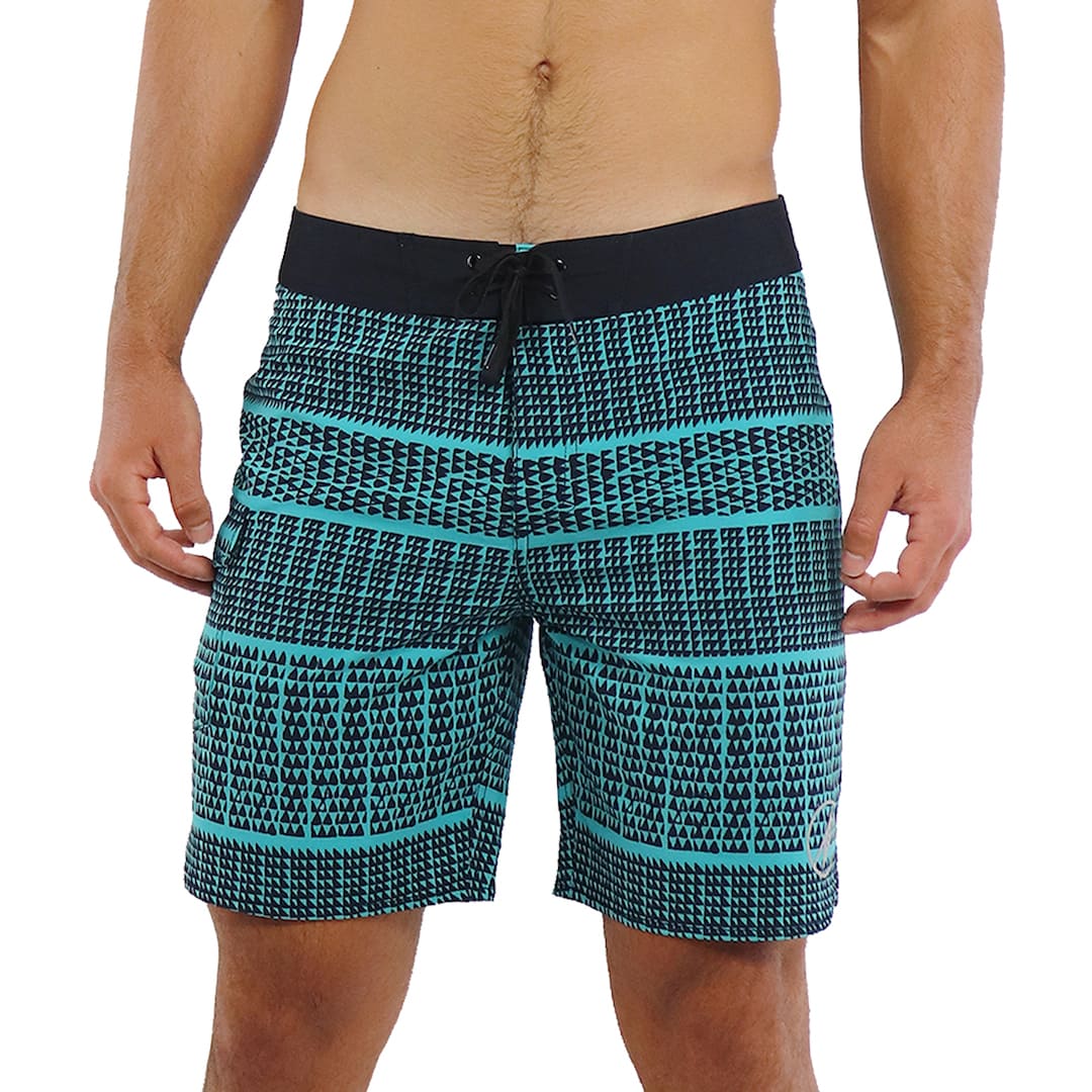 Male model wearing Boardshorts in Akoakoa Pattern and Blue - Front View