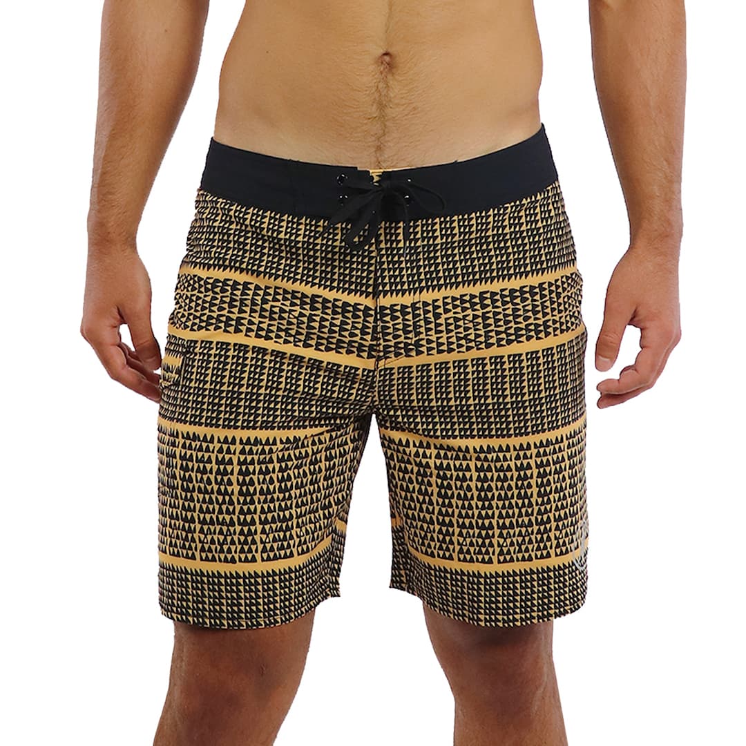 Male model wearing Boardshorts in Akoakoa Pattern and Yellow - Front View