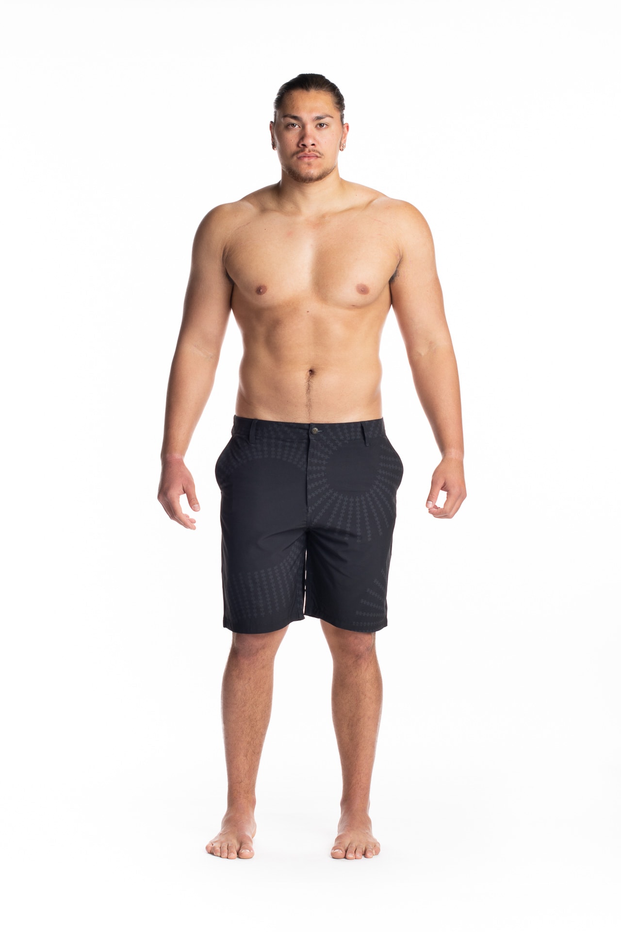 Male model wearing 4 Way Stretch in Black Pewa - Front View