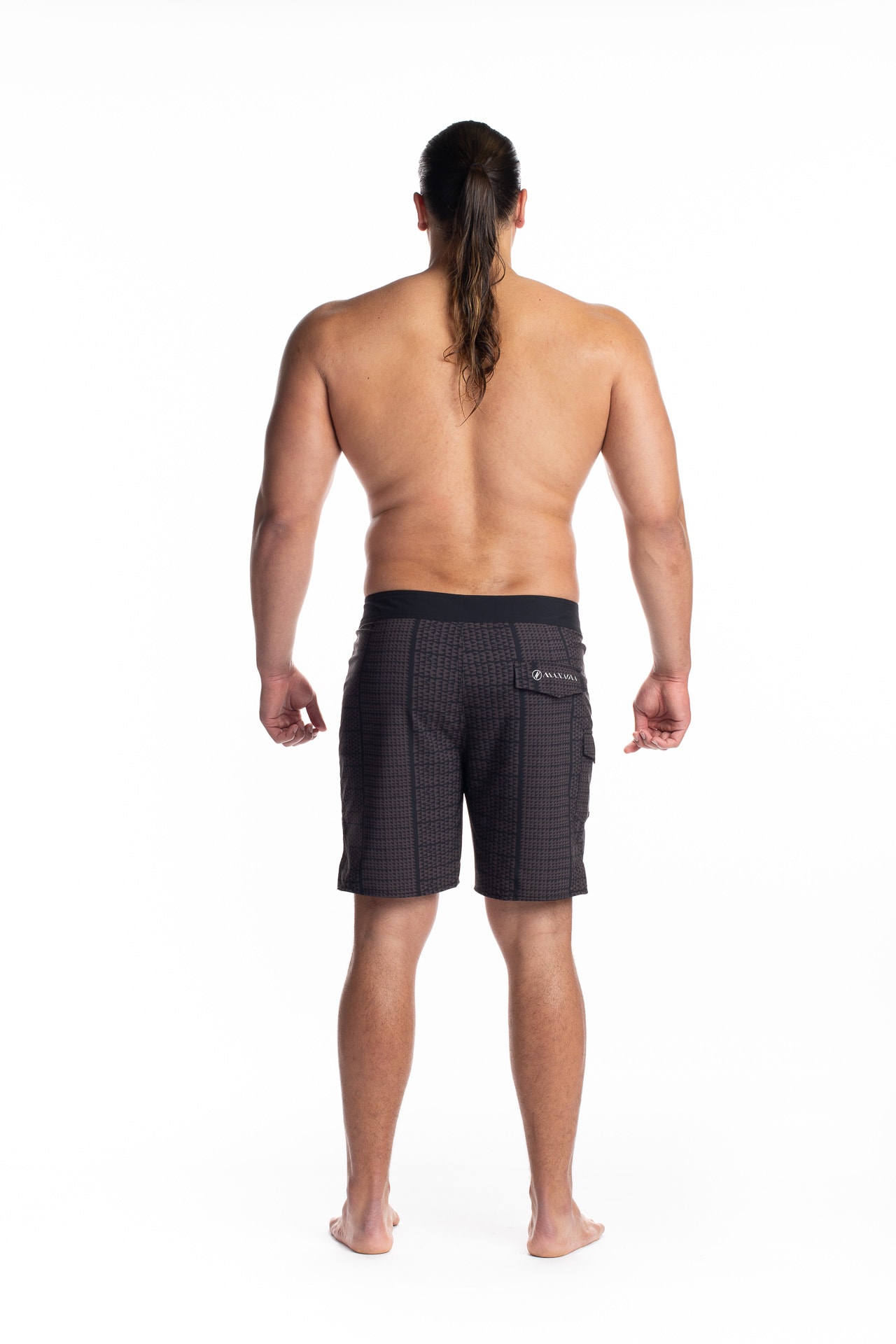 Male model wearing 4 Way Stretch in Black Brown Niho Ku - Back View