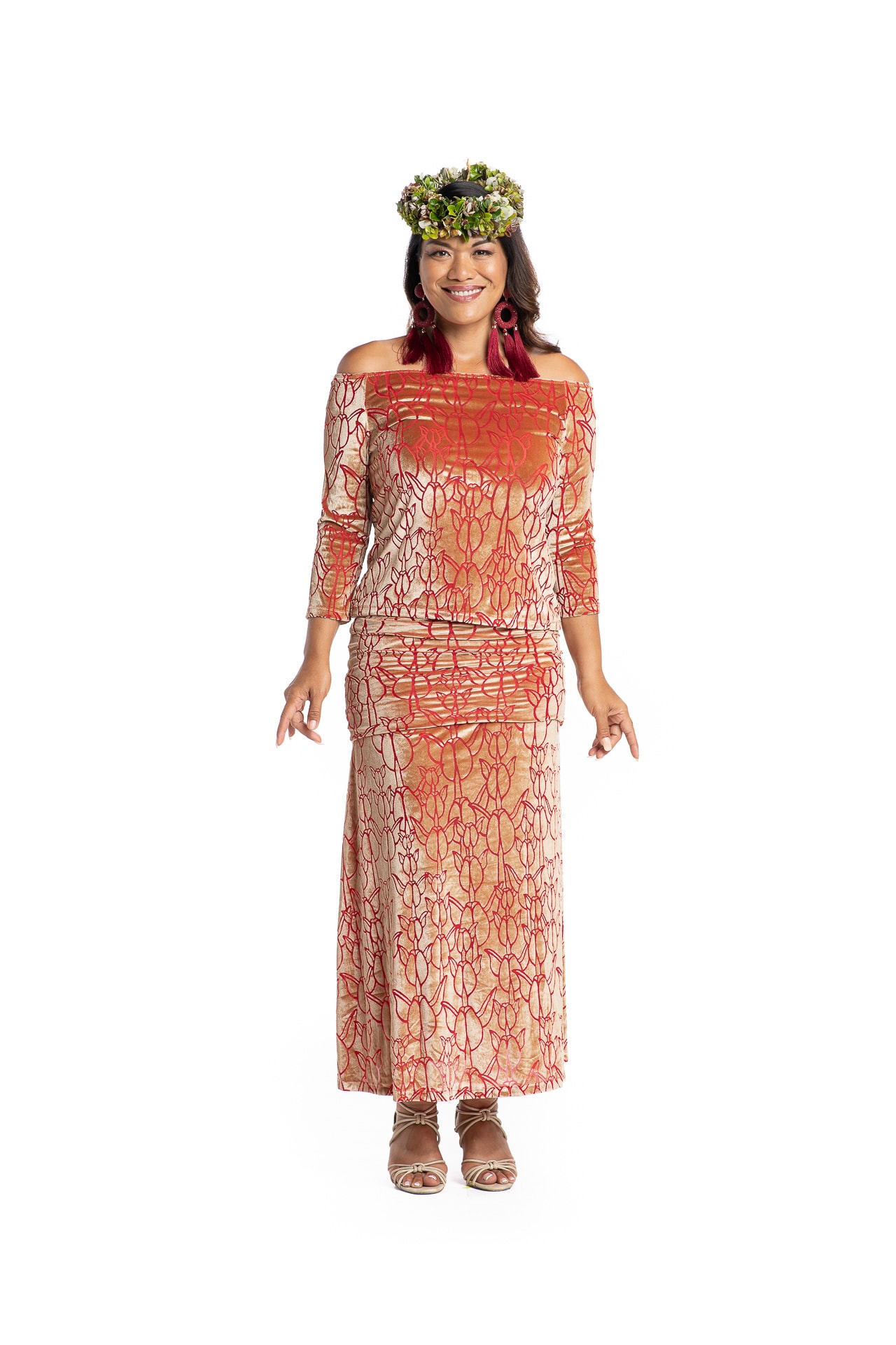 Model wearing Poohiwi Dress in Apricot - Front View