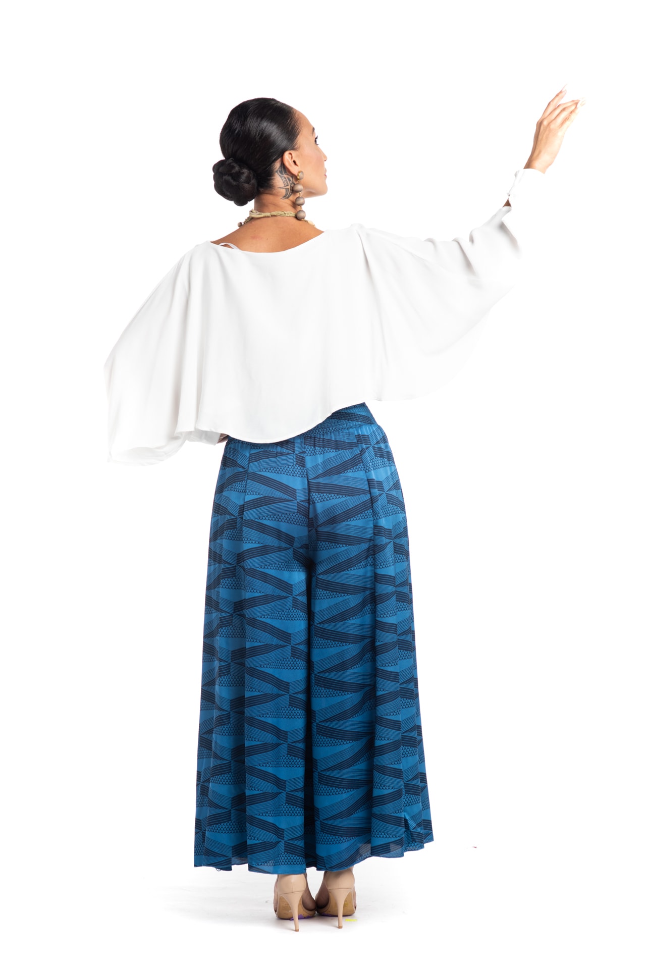 Model wearing Huakai Pant in Blue - Back View