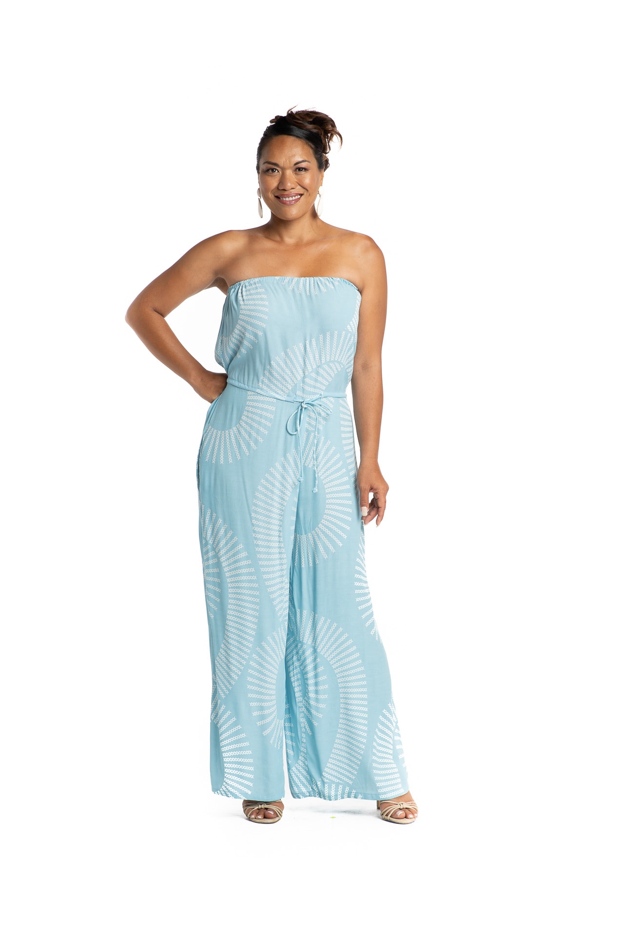 Model wearing Makalawena Jumpsuit