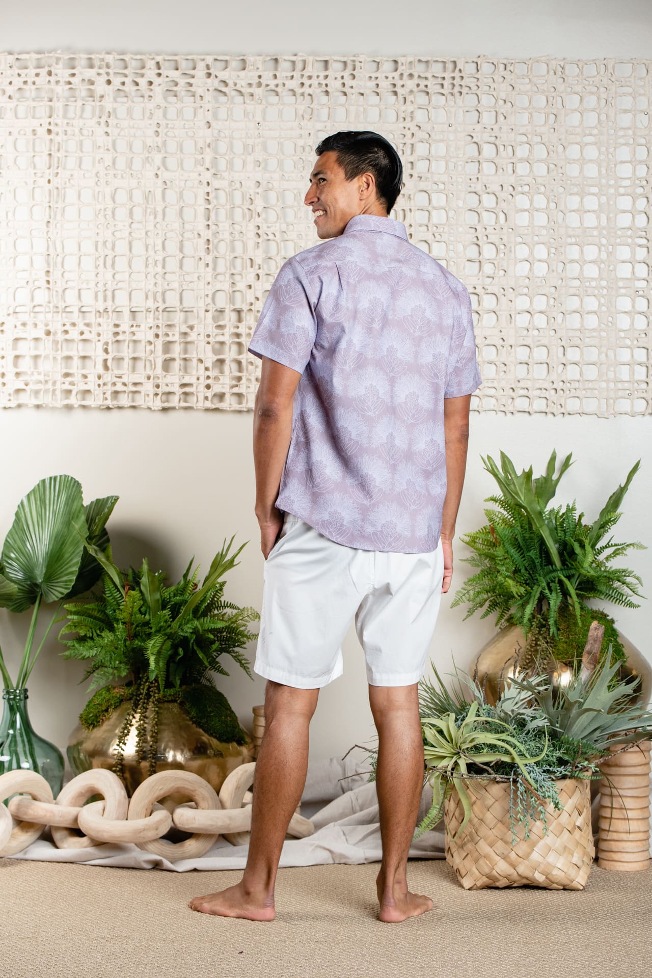 Male model wearing Aloha Short Sleeve in Kalihilehua - Back View