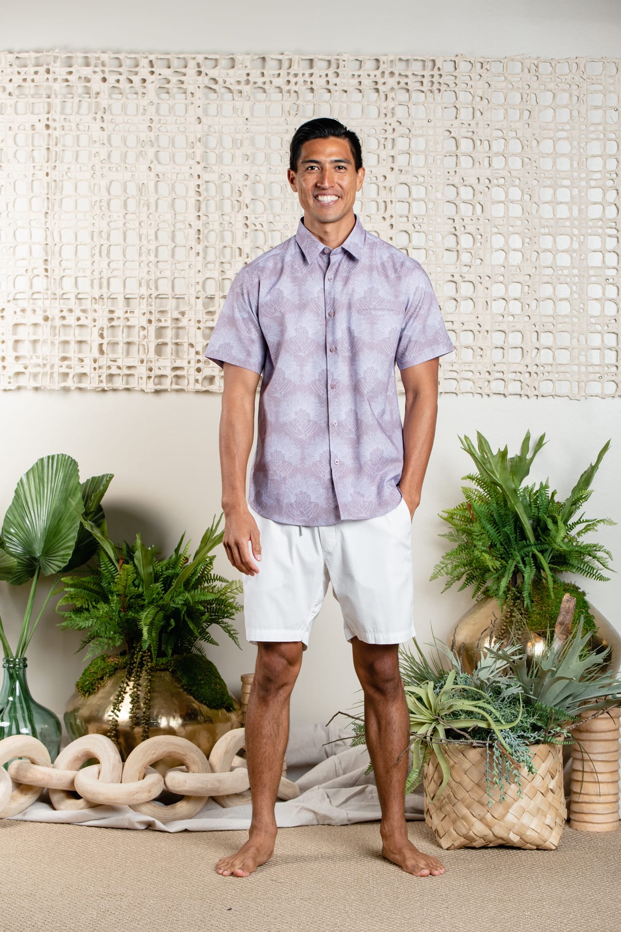 Male model wearing Aloha Short Sleeve in Kalihilehua - Front View