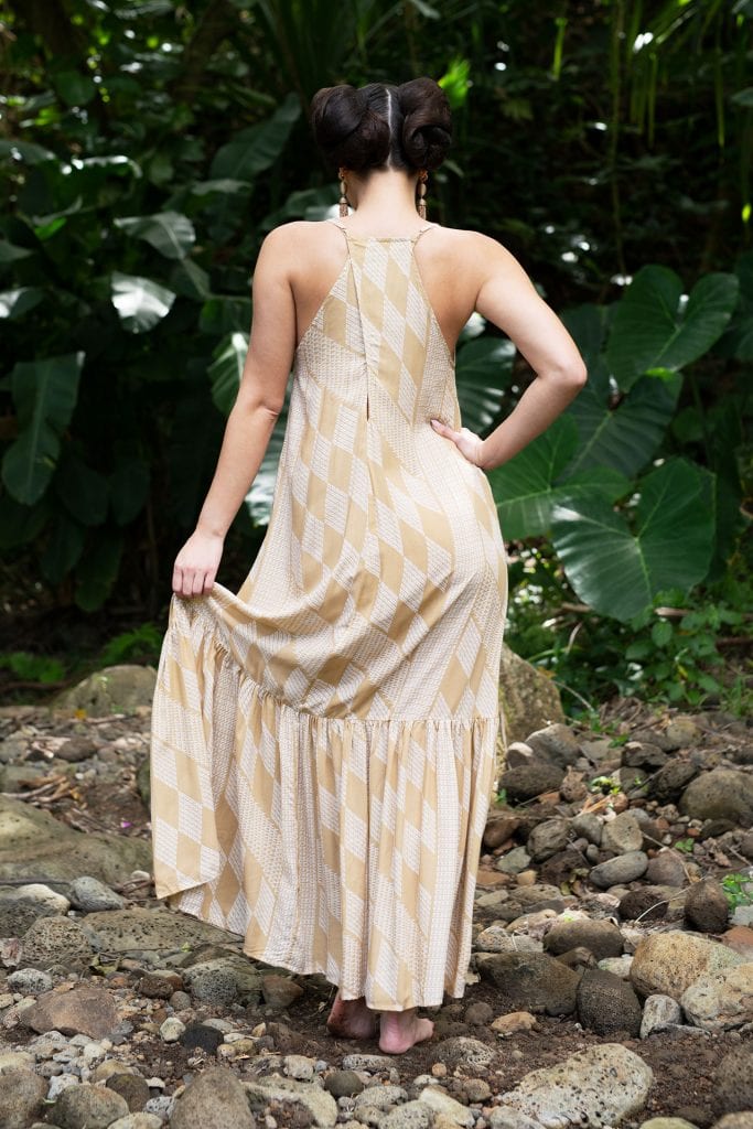 Model wearing OLUOLU MAXI DRESS - Back View
