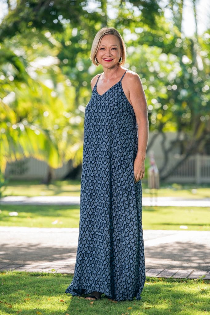 Model wearing Lanihau Long Dress - Front View