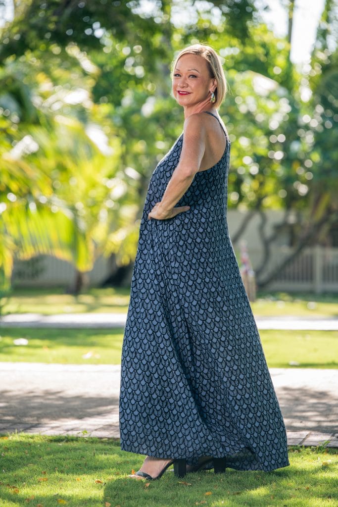 Model wearing Lanihau Long Dress - Side View