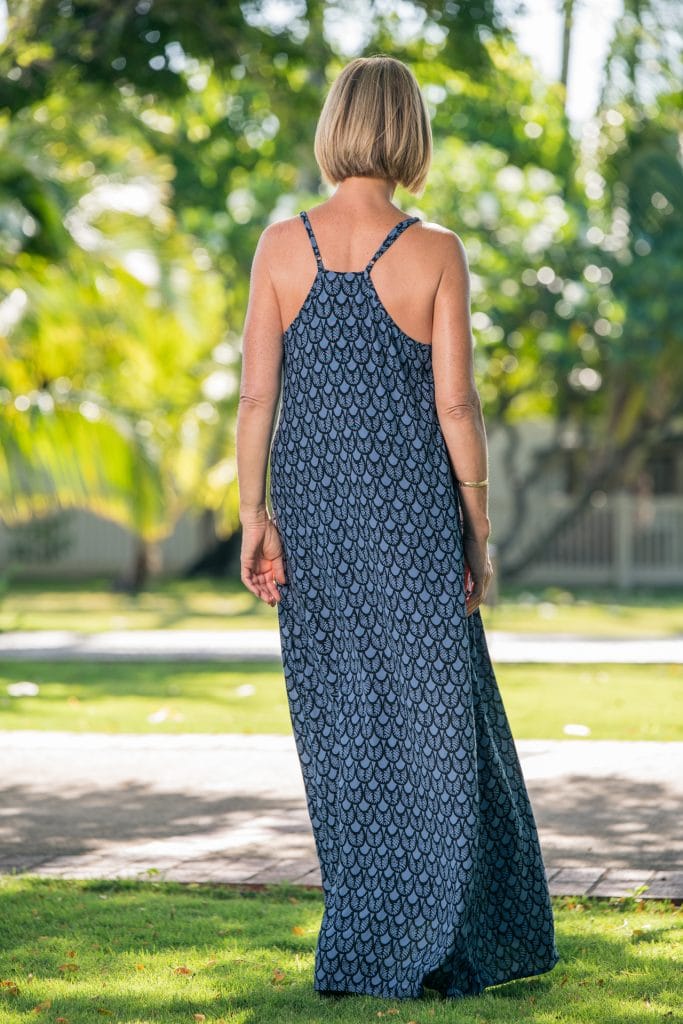 Model wearing Lanihau Long Dress - Back View
