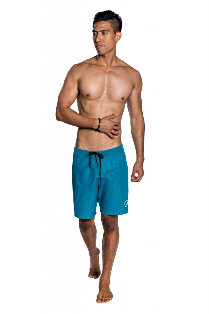 Male model wearing 4 Way Stretch Bottoms in Peasant Blue Niau - Front View