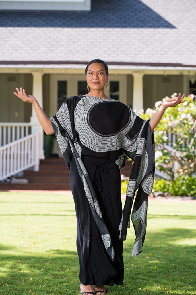 Model wearing Punawaii Long Top - Front View