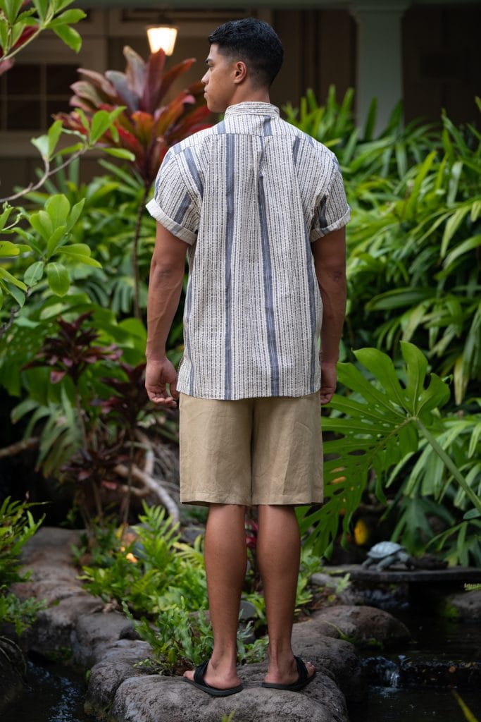 Male model wearing Aloha Shirt S-S - Back View