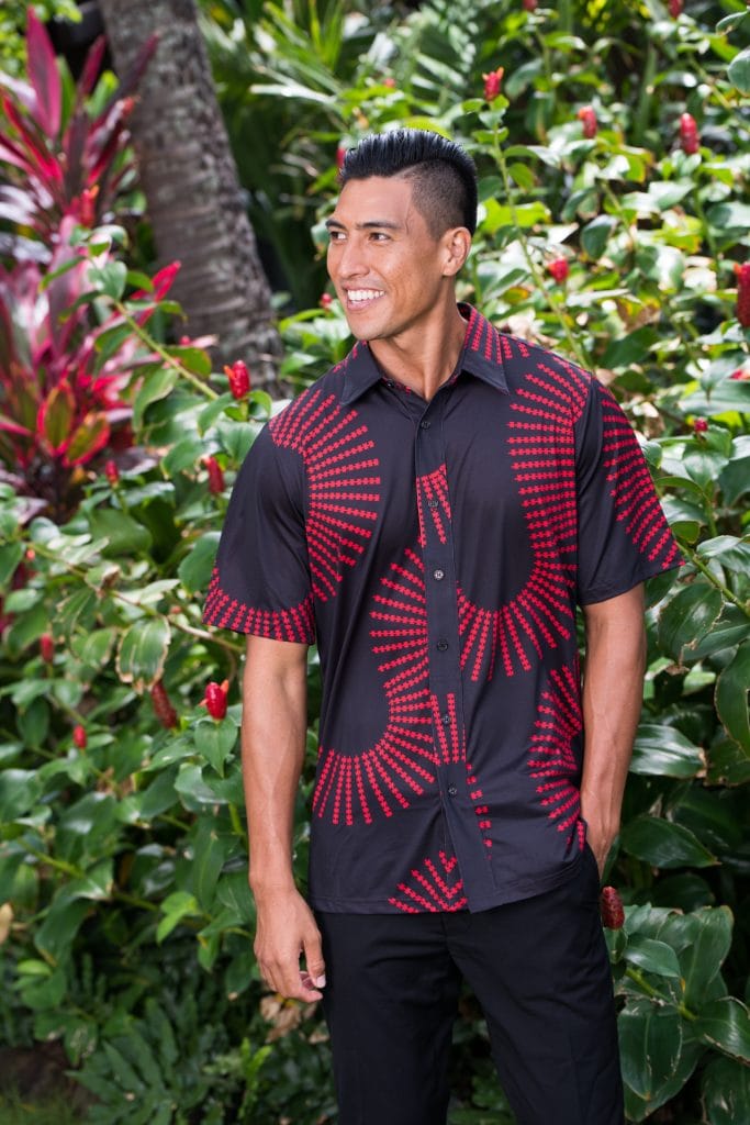 Male model wearing Golf Aloha Button - Front View