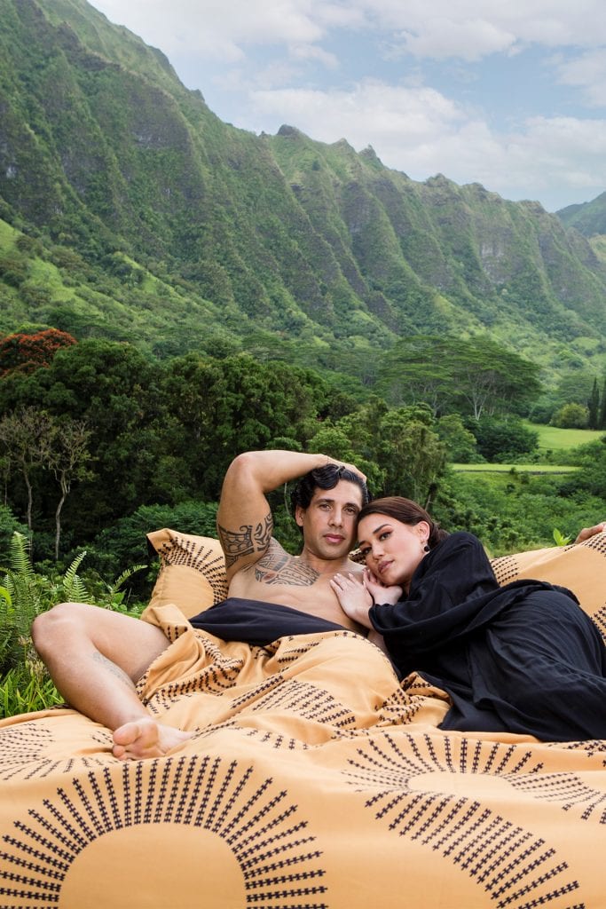 Two models on Manaola Duvet Queen Set