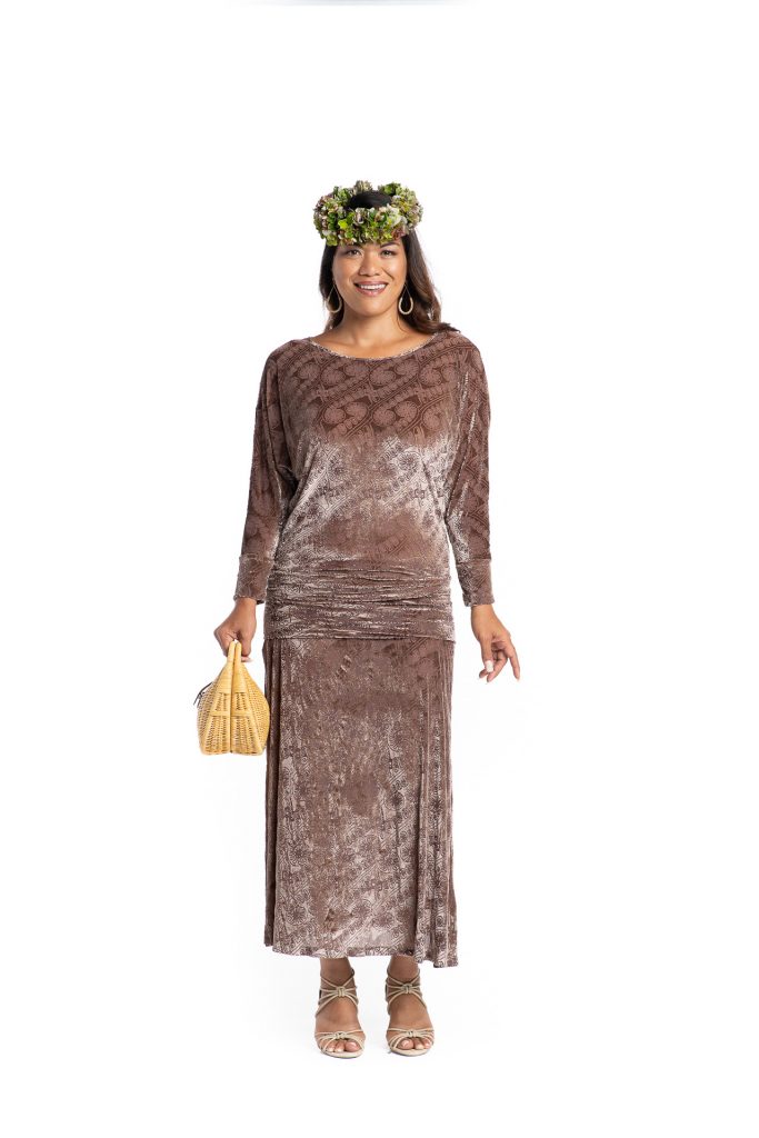 Model wearing Kanoe Cold Shoulder in Angel Wing Amau Pattern- Front View