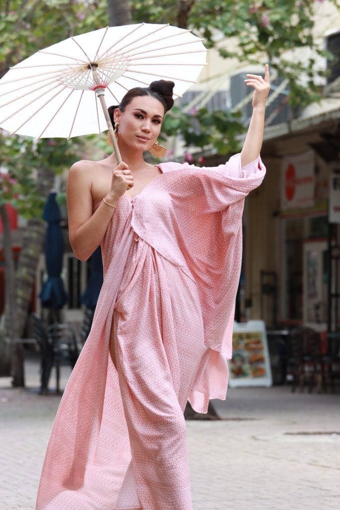 Model wearing Pareo maxi dress wrap