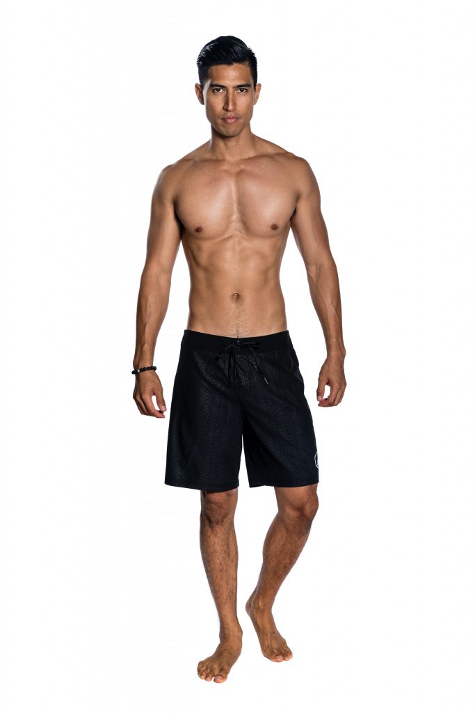 Model Wearing Black 4 way stretch bottoms front view