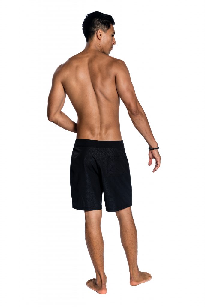 Model Wearing Black 4 way stretch bottoms back view