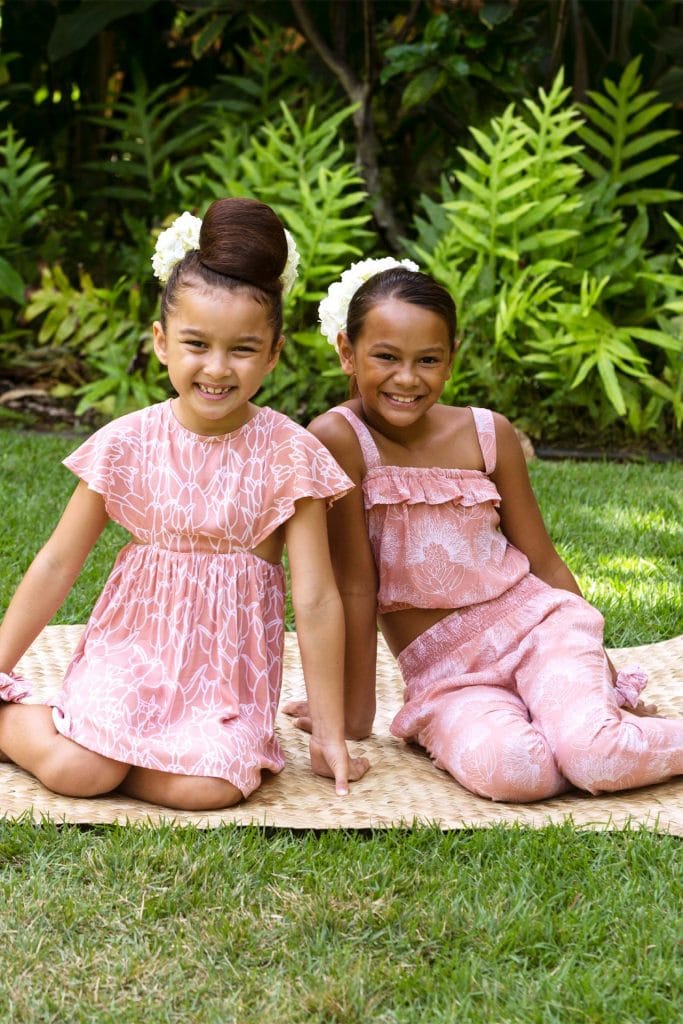 Two child models wearing the alakai jogger