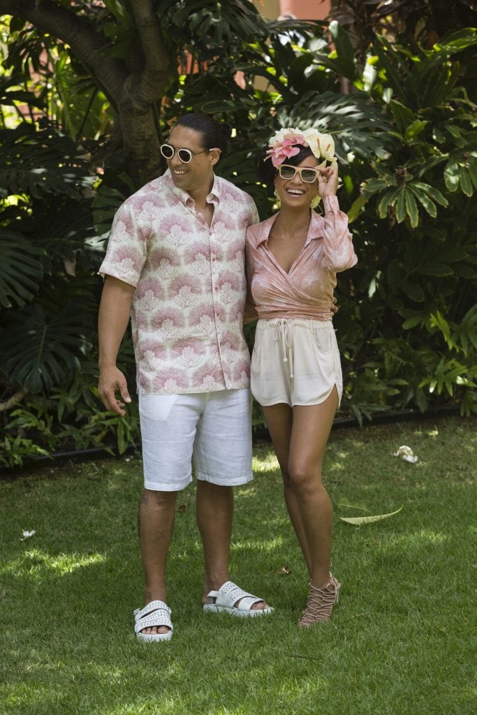 Male Model wearing Aloha Short Sleeve in a Kalihilehua Pattern