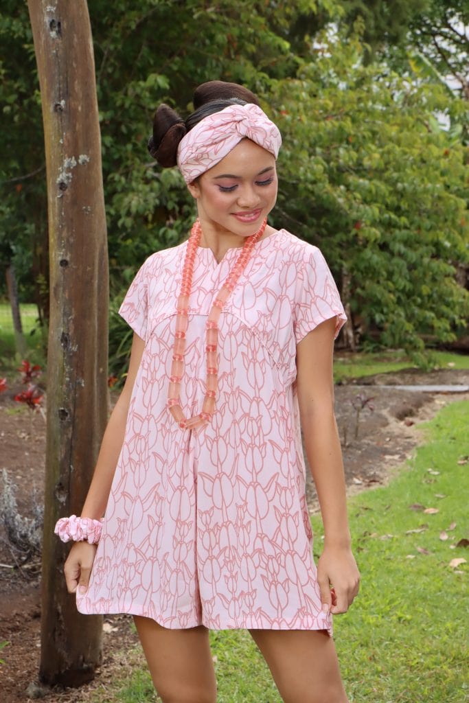 Female Model wearing Opio Romper in Ash Rose and Lotus - Front View