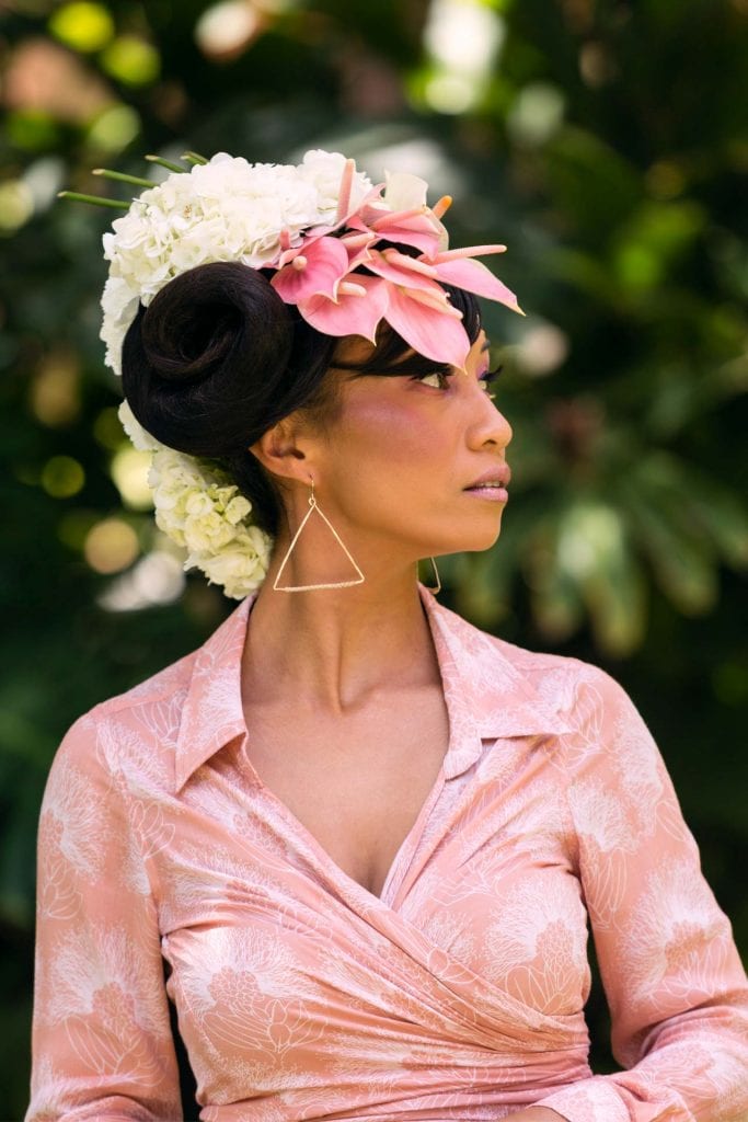 Female Model wearing a Kakaako Pullover in Ash Rose and Lotus - Front View