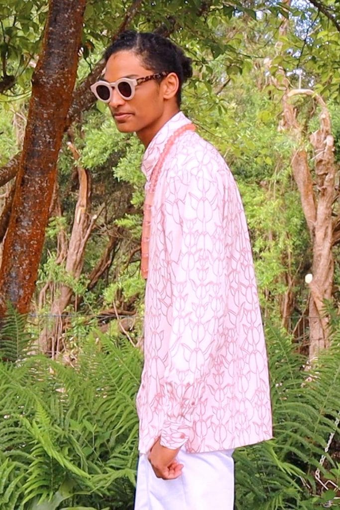 Male model wearing Mahalo Shirt L-S - Side View