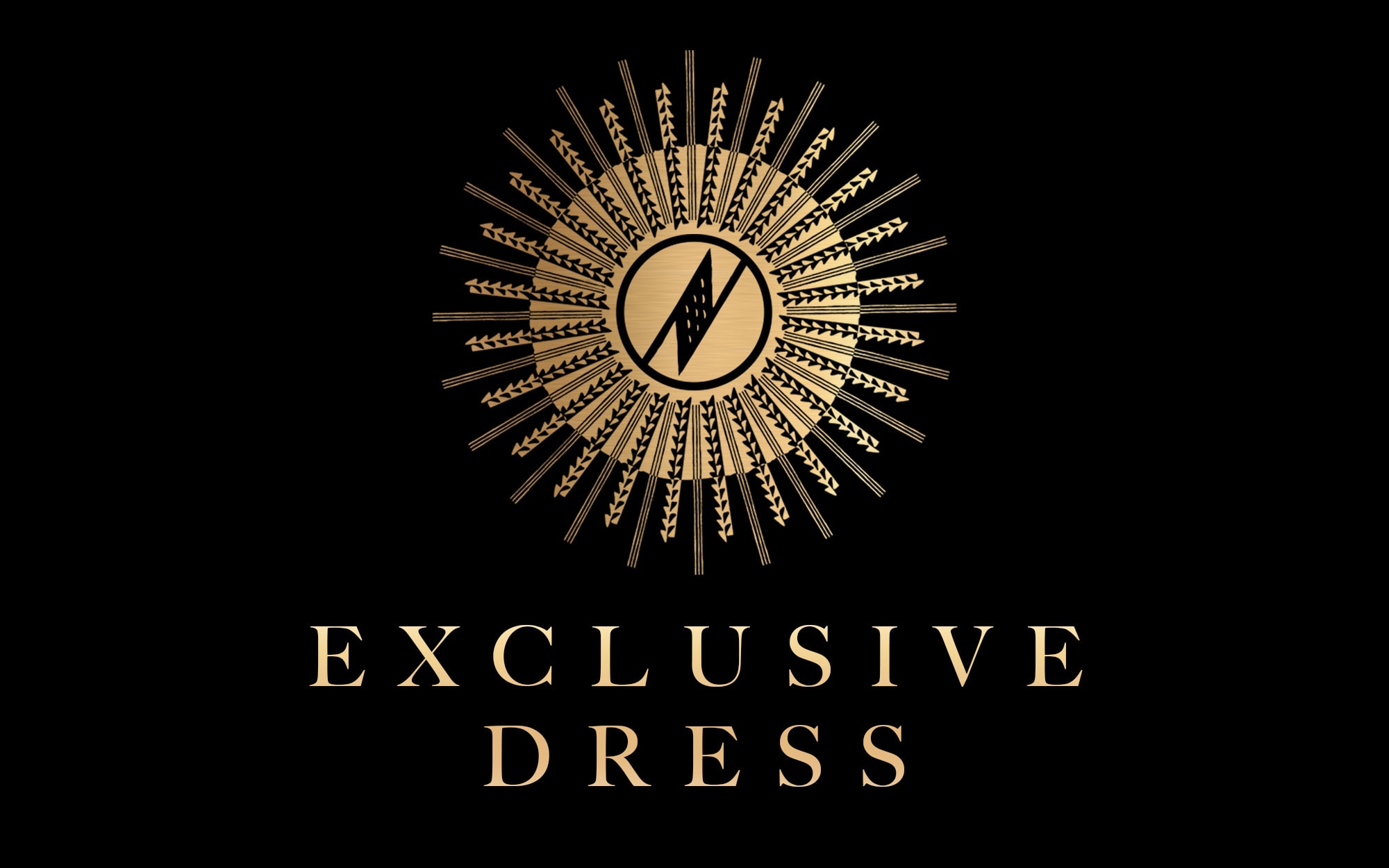 Exclusive Dress Banner on a black background with gold lettering