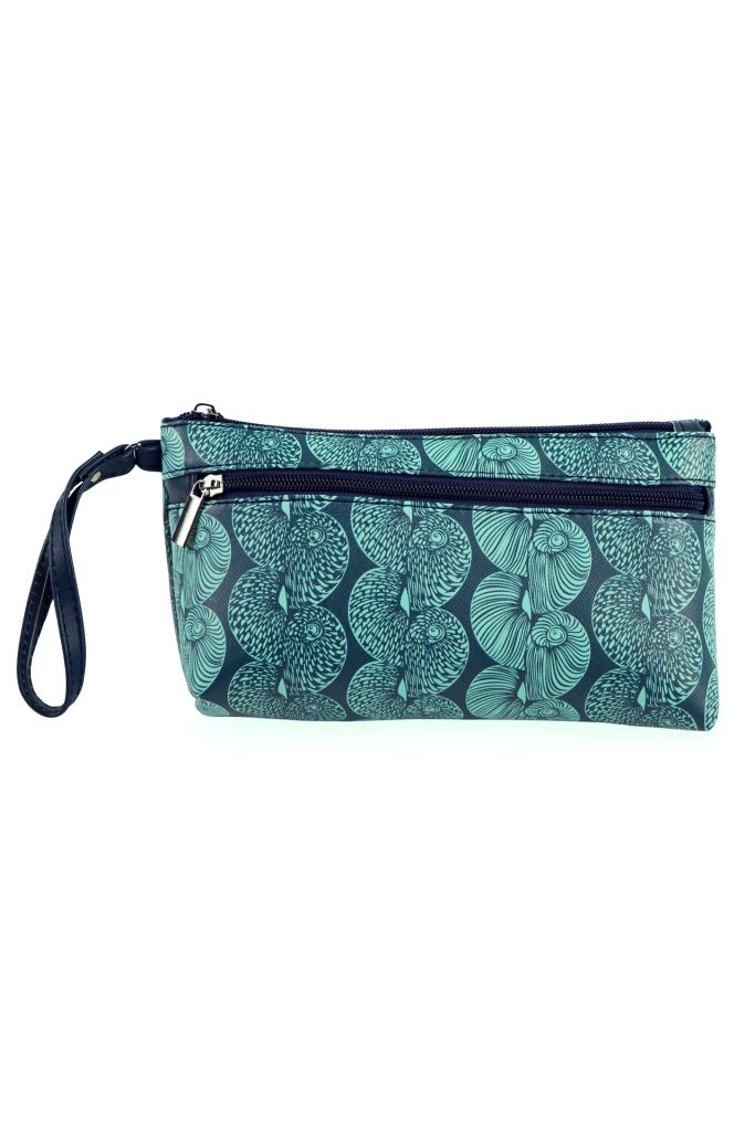 Long Zip Pouch in a Lei Kupee Print and Blue Tint/Real Teal Color