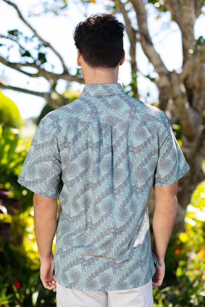 Male model wearing Mahalo SS in Amau Pattern - Back View
