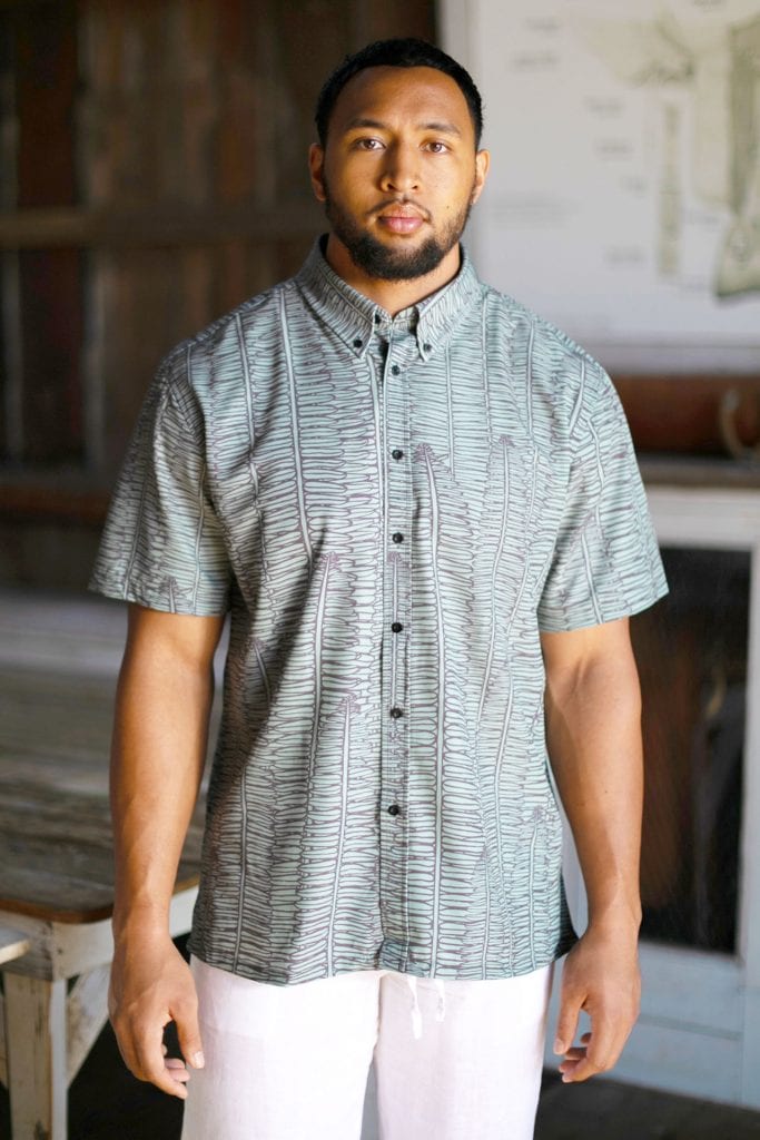 Male model wearing Mahalo SS in Kupukupu Pattern - Front View