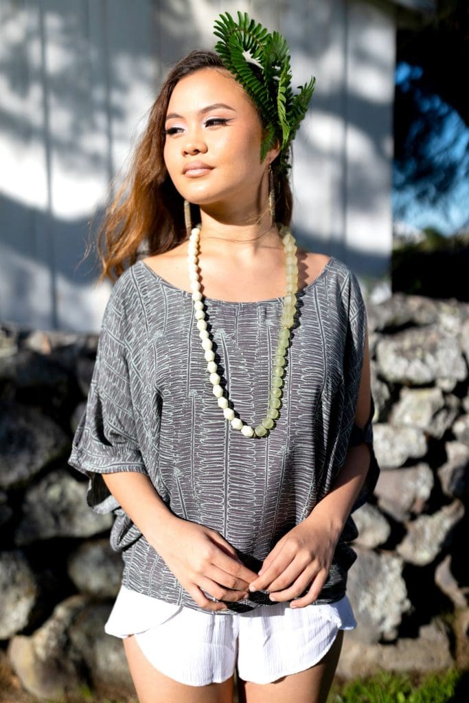 Female Model wearing Top in Kupukupu Pattern - Front View