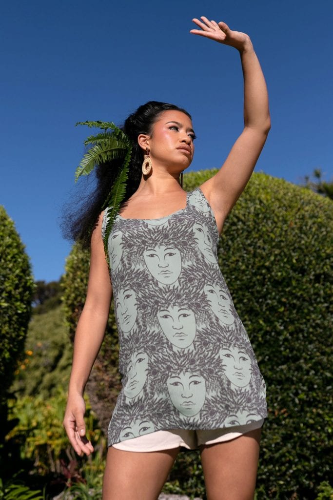 Female model wearing Malama Top - Front View